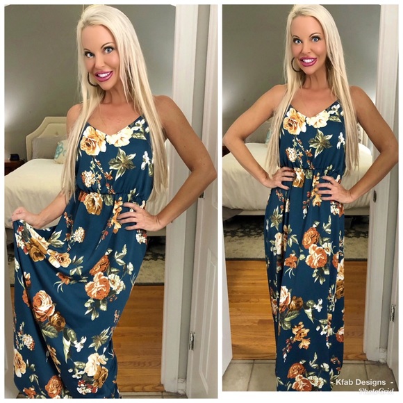 LAST 1! 🛍Teal Smocked Waist Maxi Dress - Picture 3 of 3